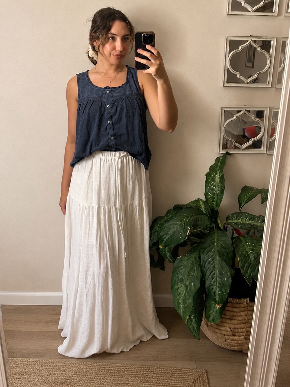 Lucky Brand Lace Trim Button Front Cotton Tank in vintage indigo